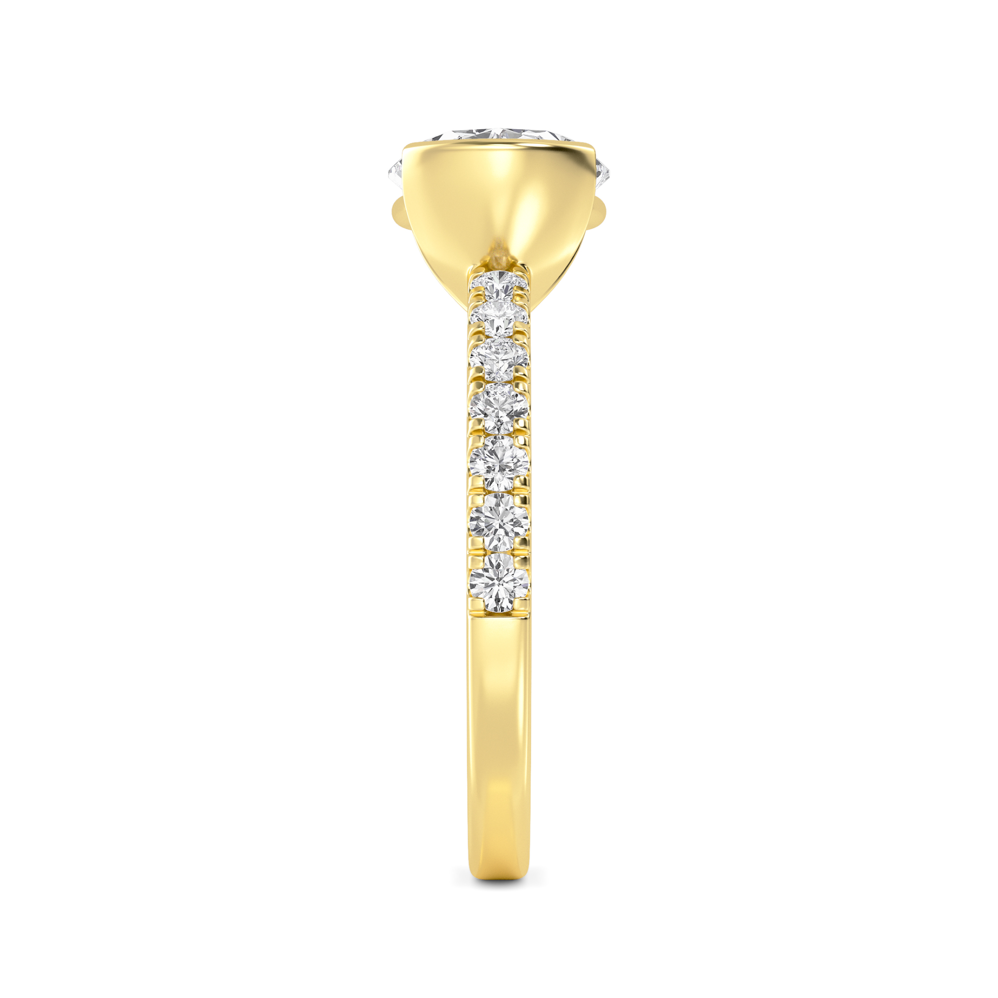 Ilaria, East-West Oval Half Bezel, Pavé Band in Yellow Gold, oval, plain background, alternate view