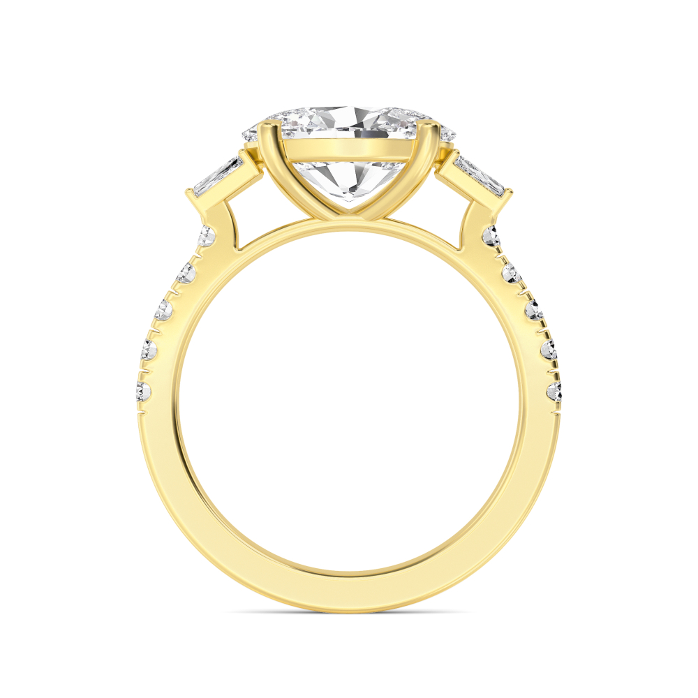 Lorelei, East-West Oval, Tapered Baguette Sides, Pavé Band in Yellow Gold, oval, plain background, alternate view