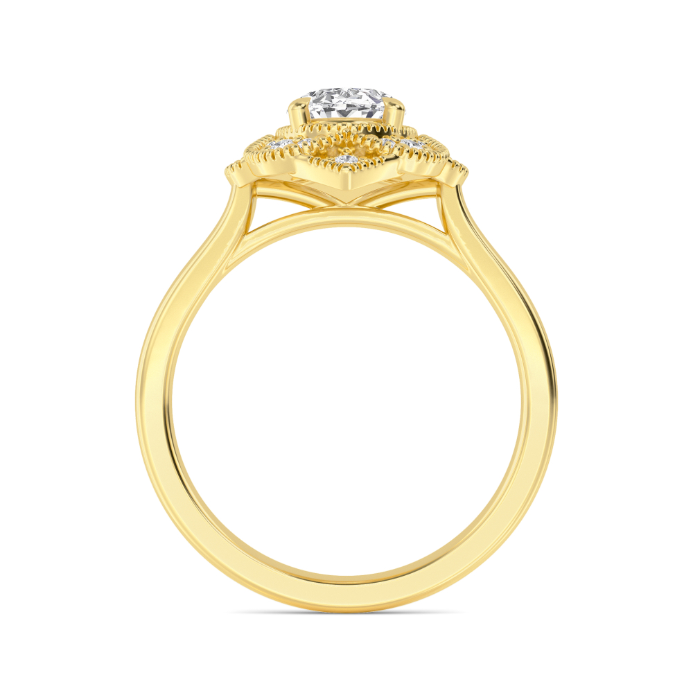 Maren, Oval Halo with Milgrain, Plain Band in Yellow Gold, oval, plain background, alternate view