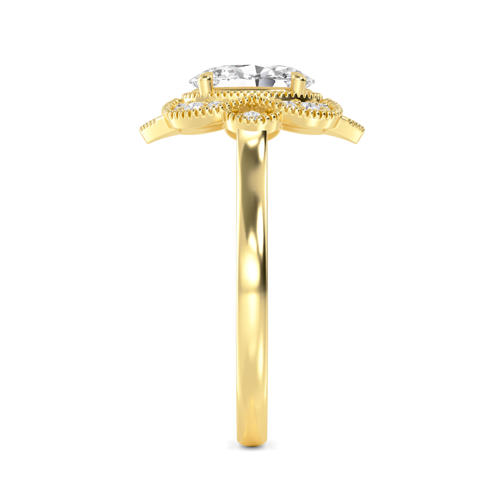 Maren, Oval Halo with Milgrain, Plain Band in Yellow Gold, oval, plain background, alternate view