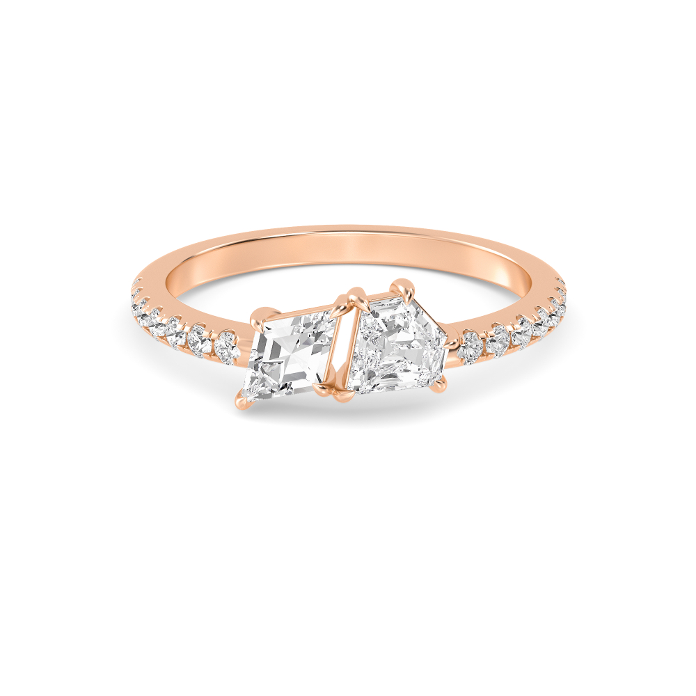 Oriana, Small Toi et Moi, Pavé Band in Rose Gold, mixed, plain background