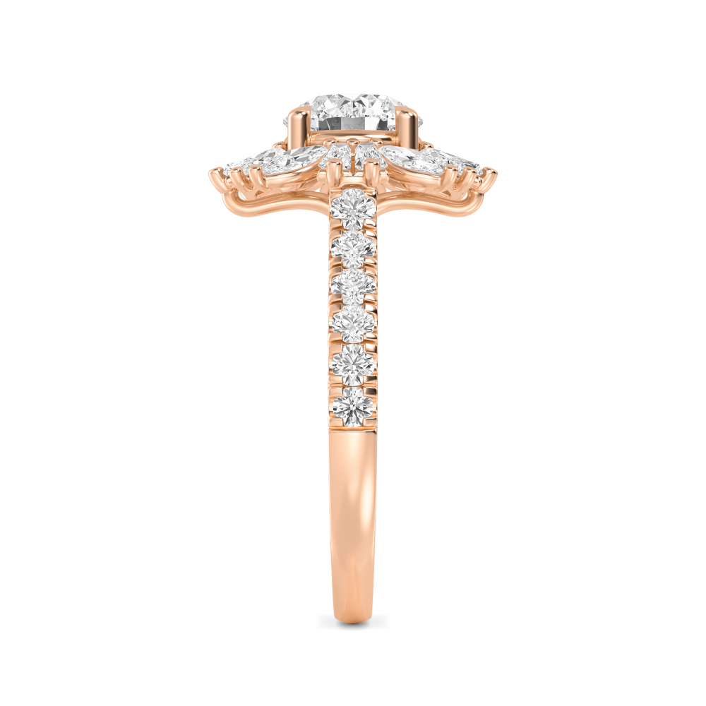 Thalia, Oval Cluster of Marquises, Princess Cuts and Rounds, Split Band in Rose Gold, oval, plain background, alternate view