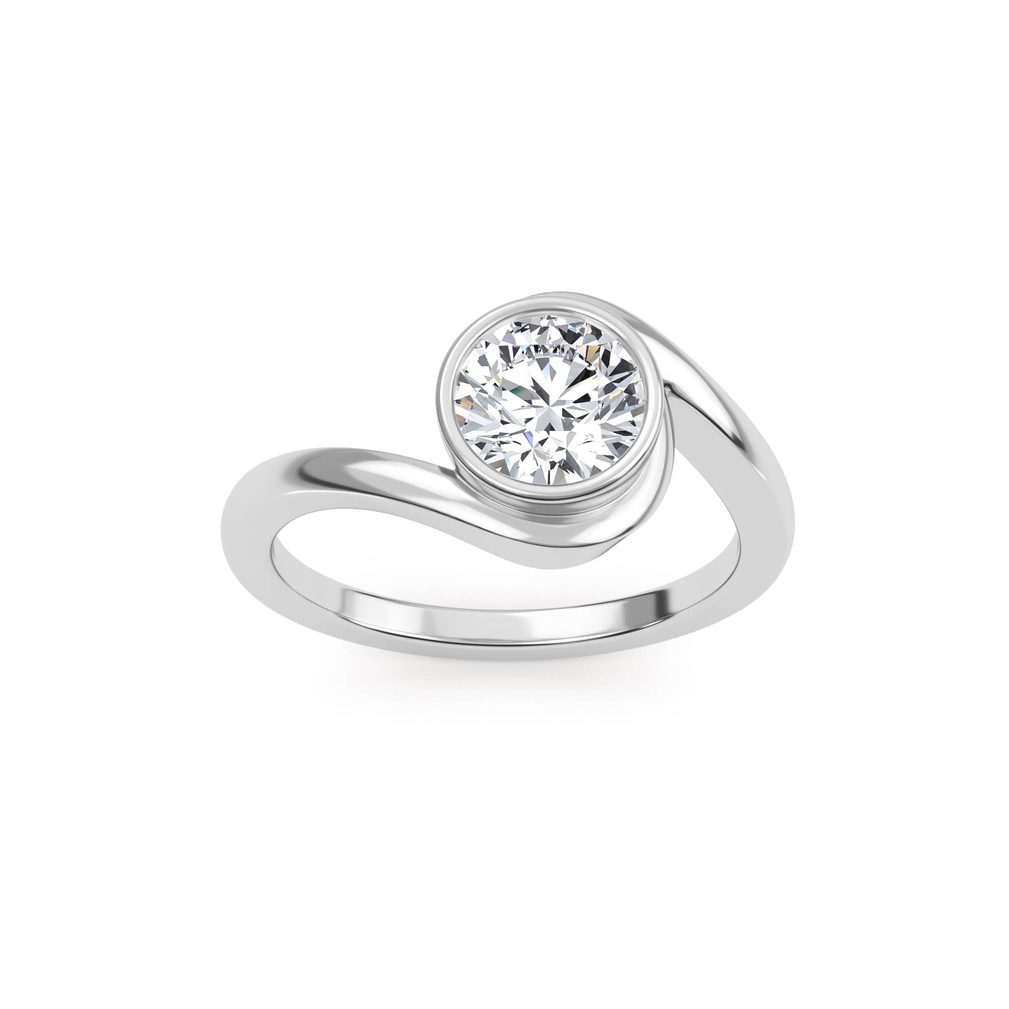 Zelie, Round Bezel, Bypass Band in White Gold, round, plain background