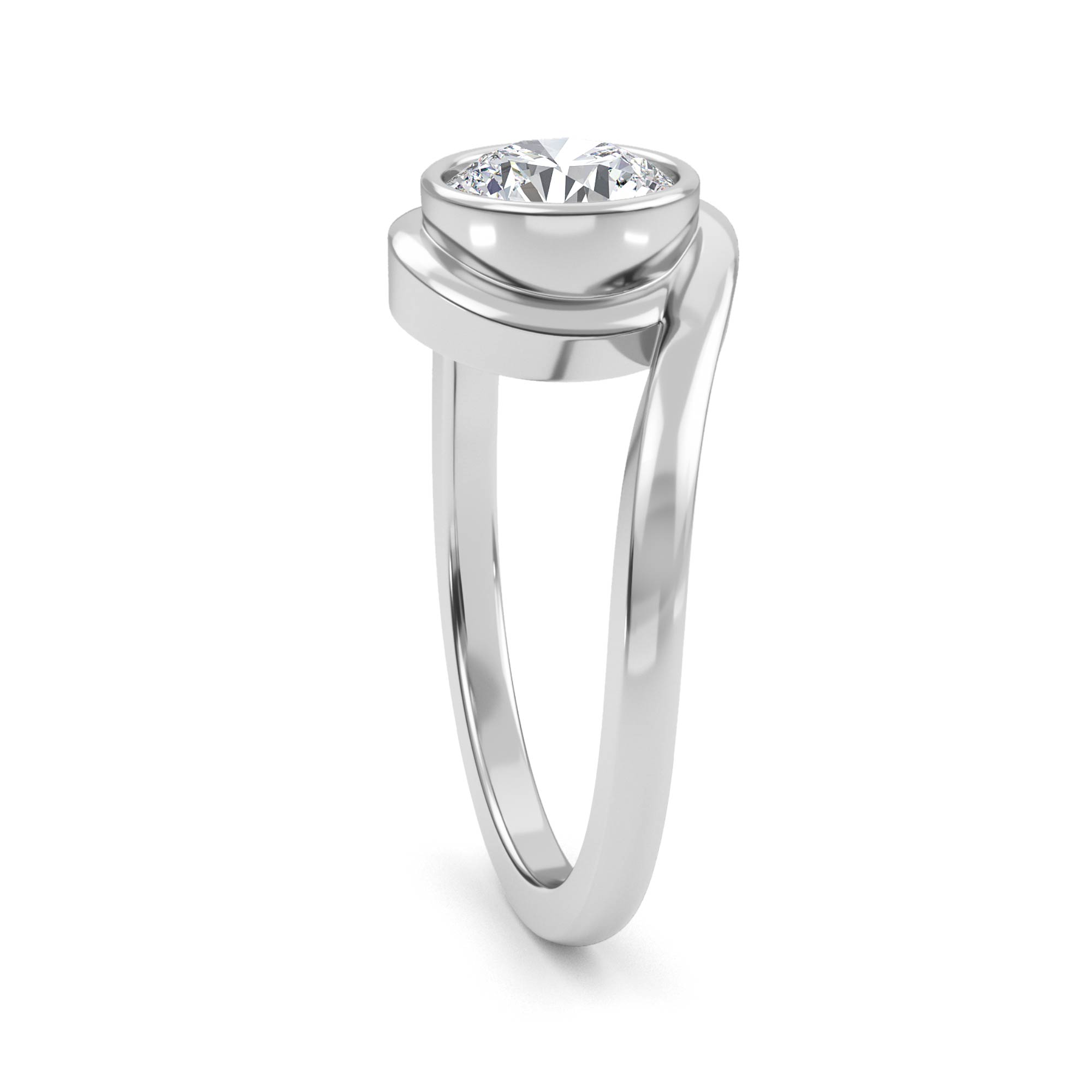 Zelie, Round Bezel, Bypass Band in White Gold, round, plain background, alternate view