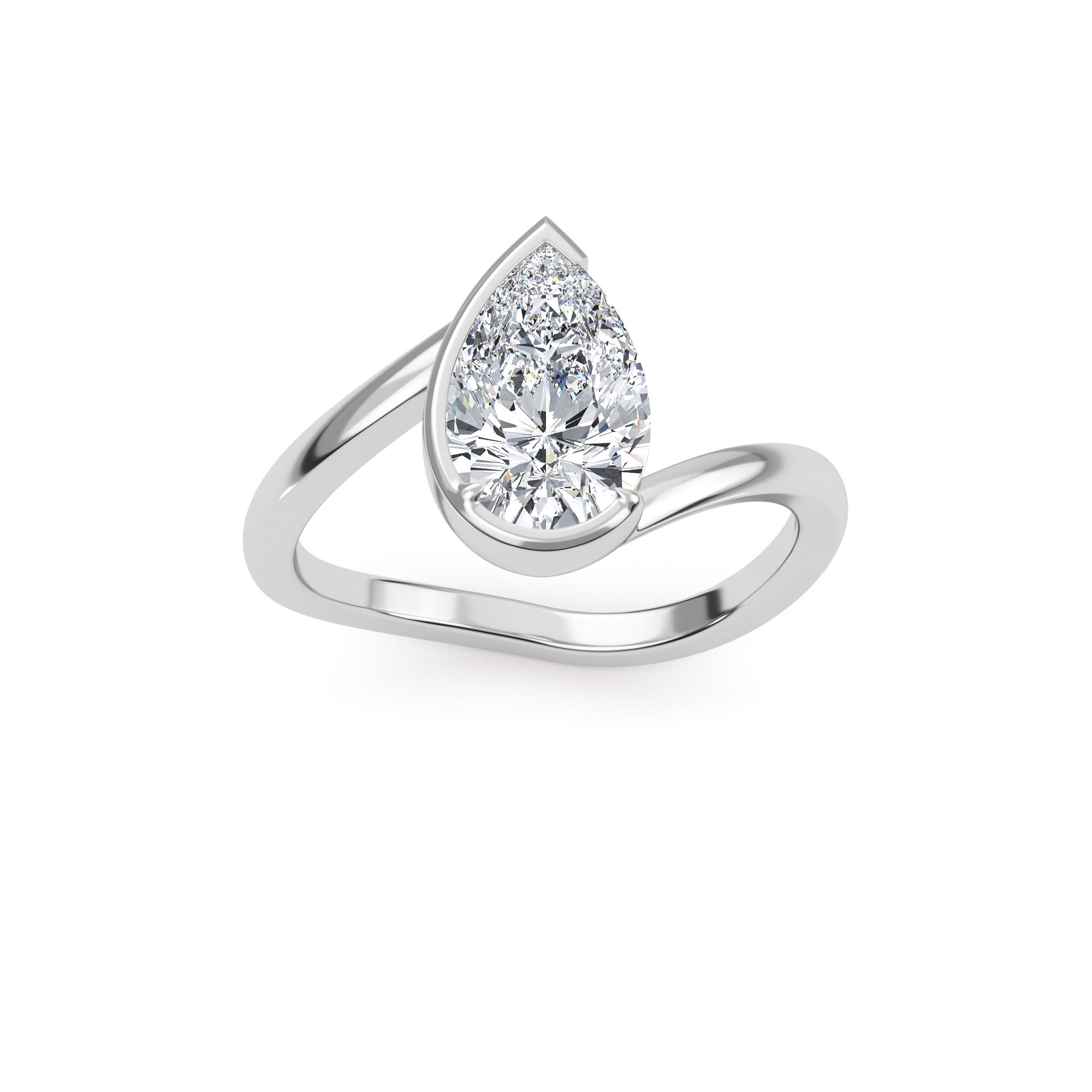 Aveline, Pear Open Bezel, Bypass Band in White Gold, pear, plain background