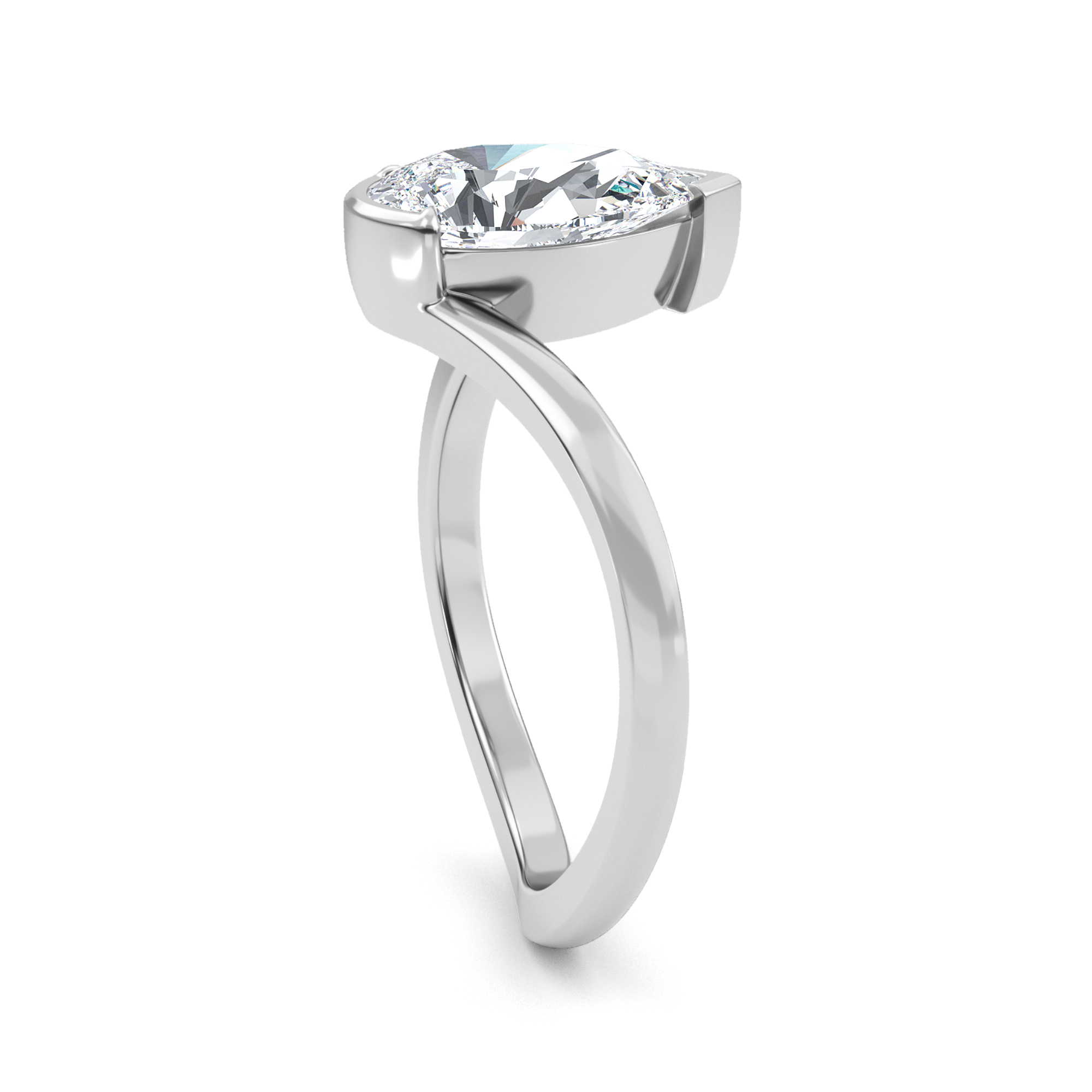 Aveline, Pear Open Bezel, Bypass Band in White Gold, pear, plain background, alternate view