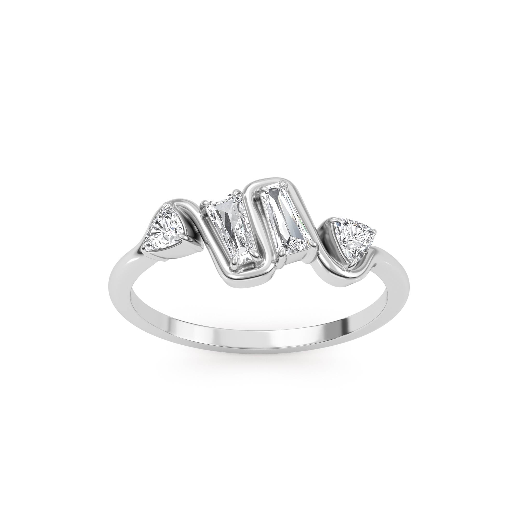 Bettina, Baguette Wave Band with Trillion Ends in White Gold, baguette, plain background