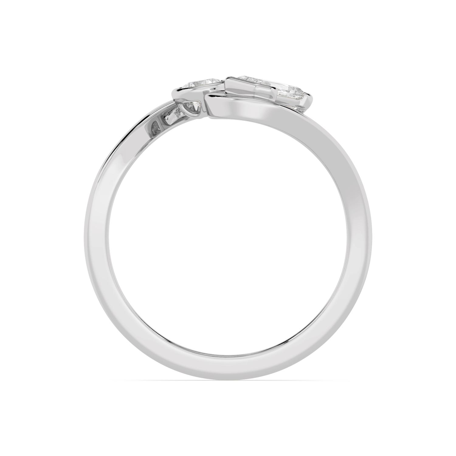 Emmeline, Bypass Ring with Round and Emerald Cut in White Gold, round, plain background, alternate view