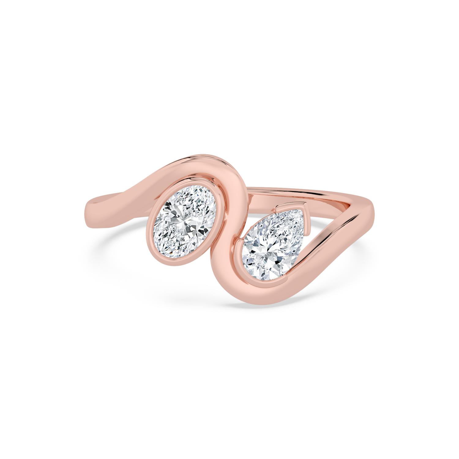 Ginevra, Bypass Ring with Oval and Pear in Rose Gold, oval, plain background