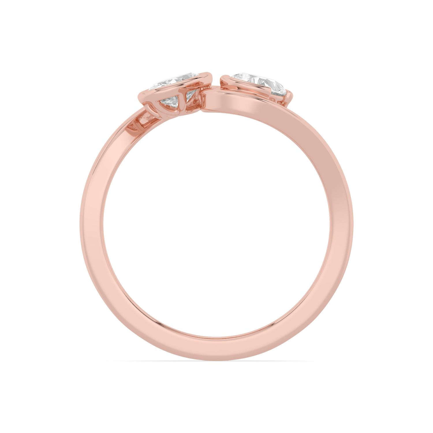 Ginevra, Bypass Ring with Oval and Pear in Rose Gold, oval, plain background, alternate view