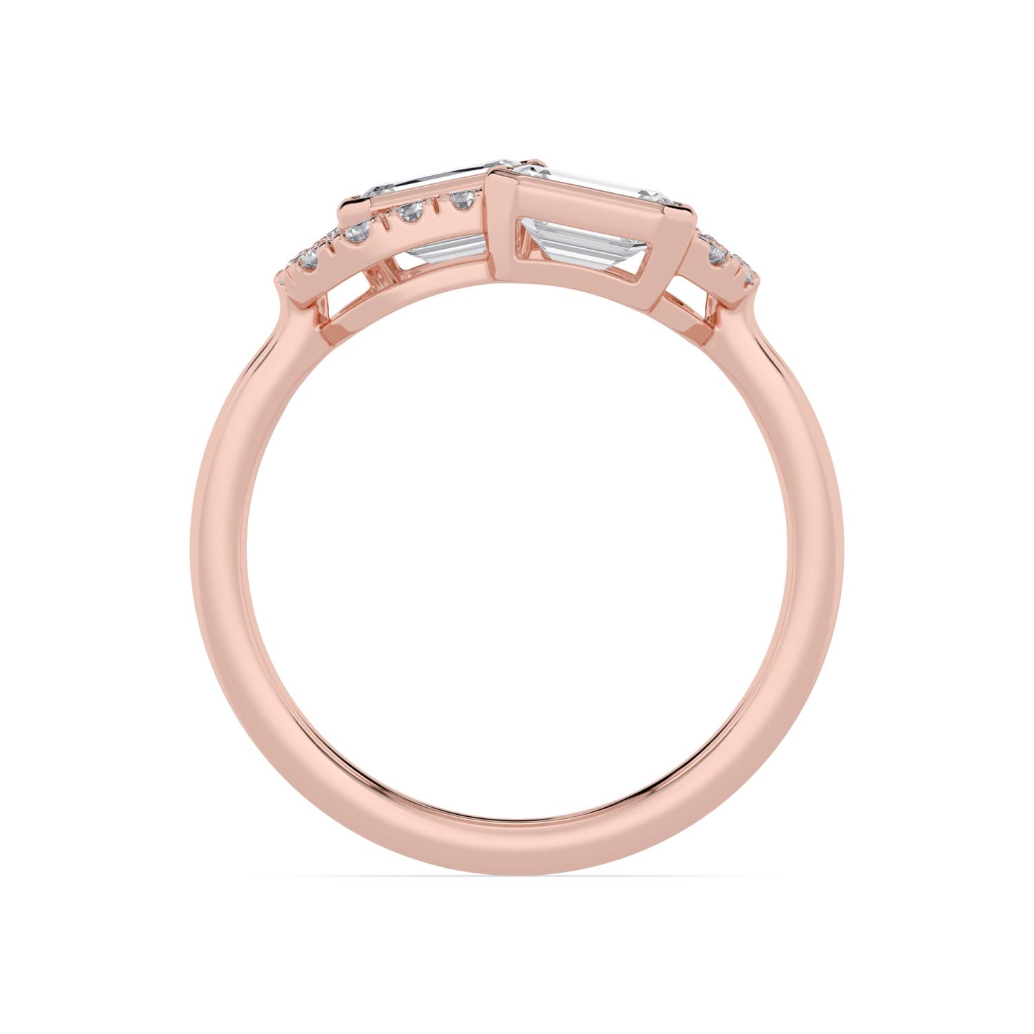 Jacqueline, Pavé Loop Ring with Two Emerald Cuts in Rose Gold, emerald, plain background, alternate view