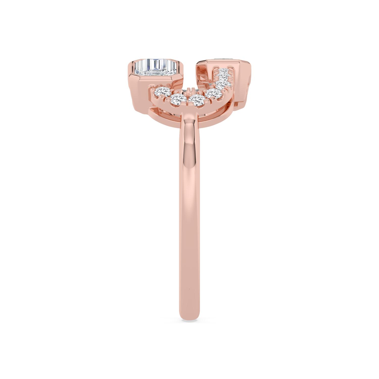 Jacqueline, Pavé Loop Ring with Two Emerald Cuts in Rose Gold, emerald, plain background, alternate view