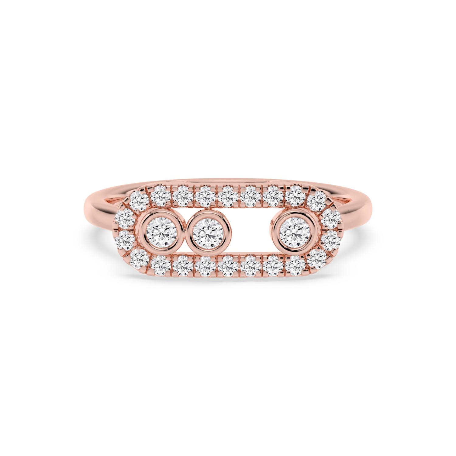 Lisette, Pavé Frame Ring with Three Rounds in Rose Gold, round, plain background