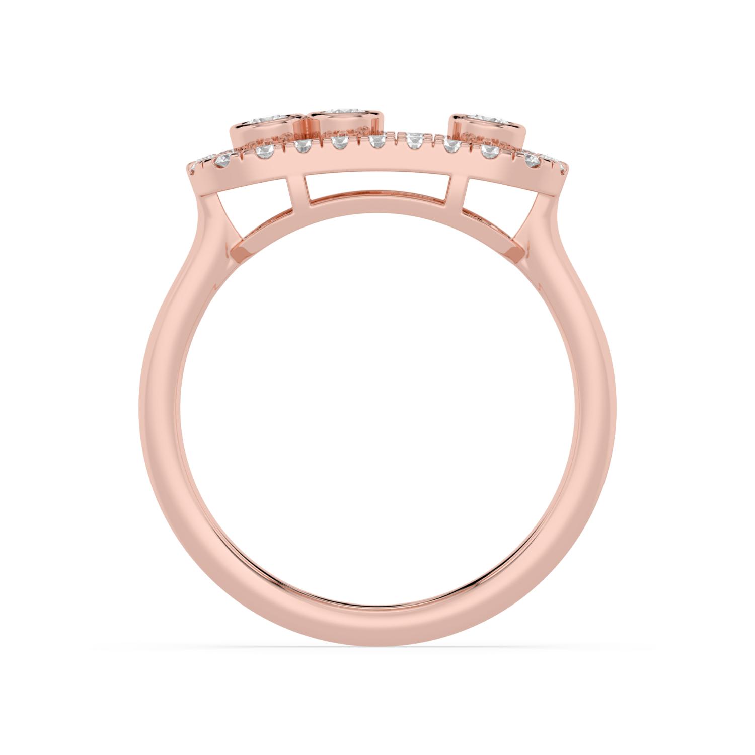 Lisette, Pavé Frame Ring with Three Rounds in Rose Gold, round, plain background, alternate view