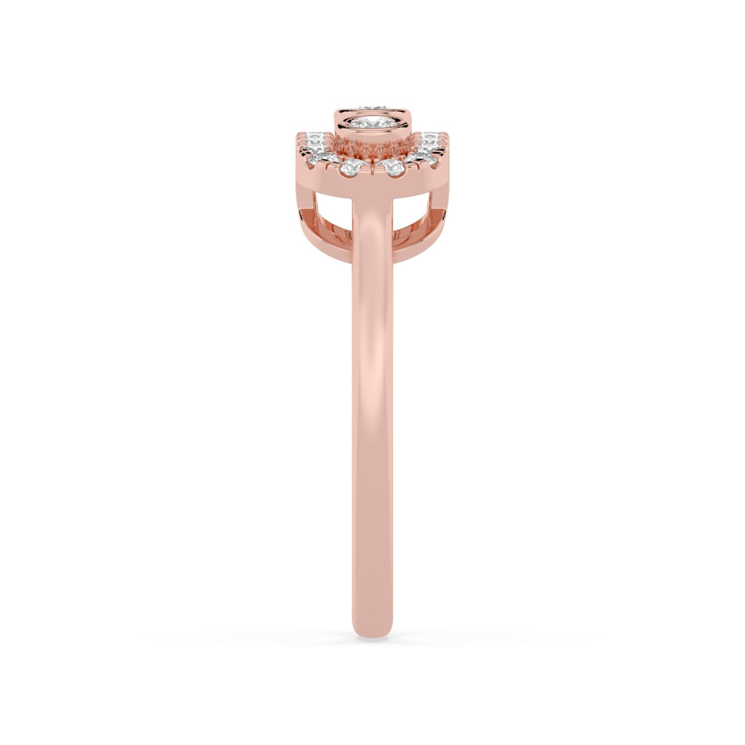 Lisette, Pavé Frame Ring with Three Rounds in Rose Gold, round, plain background, alternate view