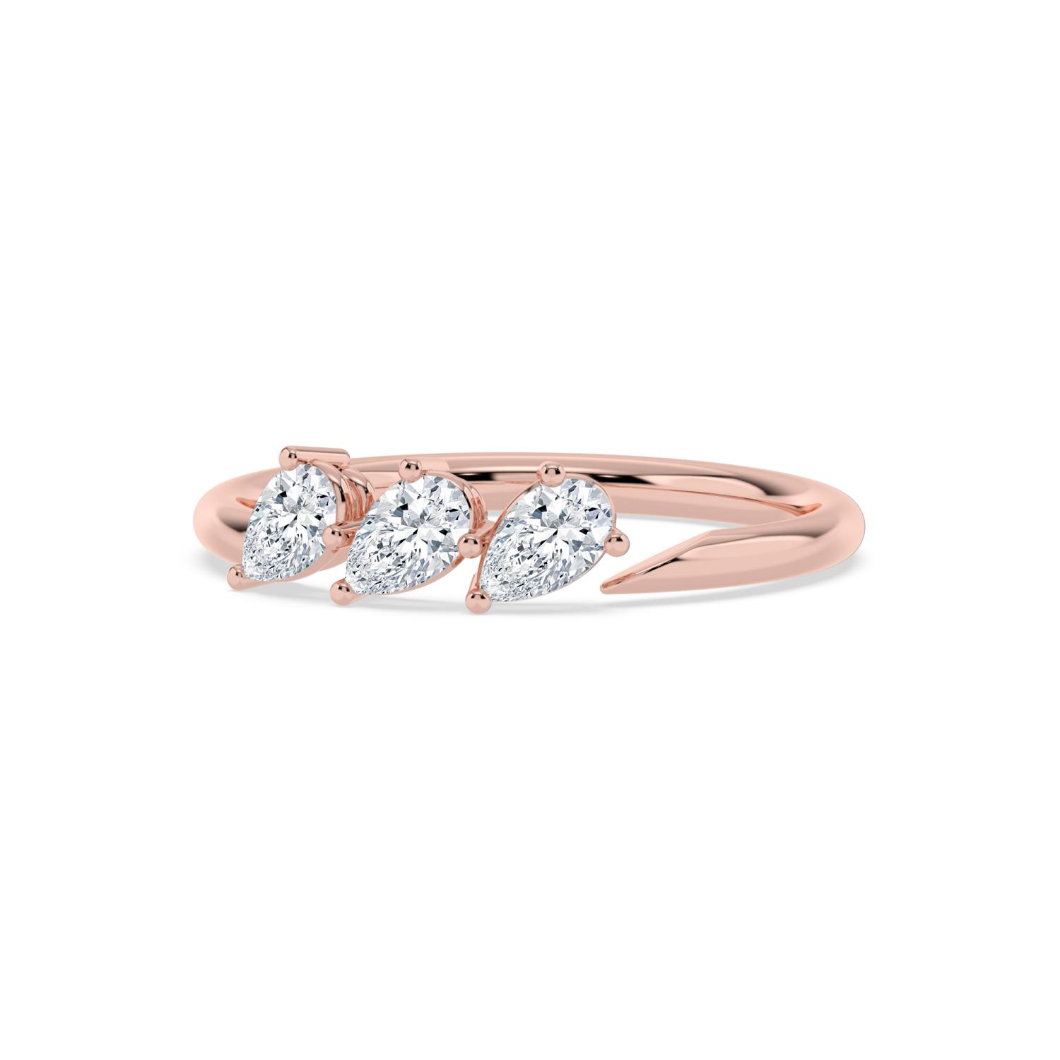Madeleine, Three Pear Open Band, Set on the Slant in Rose Gold, pear, plain background