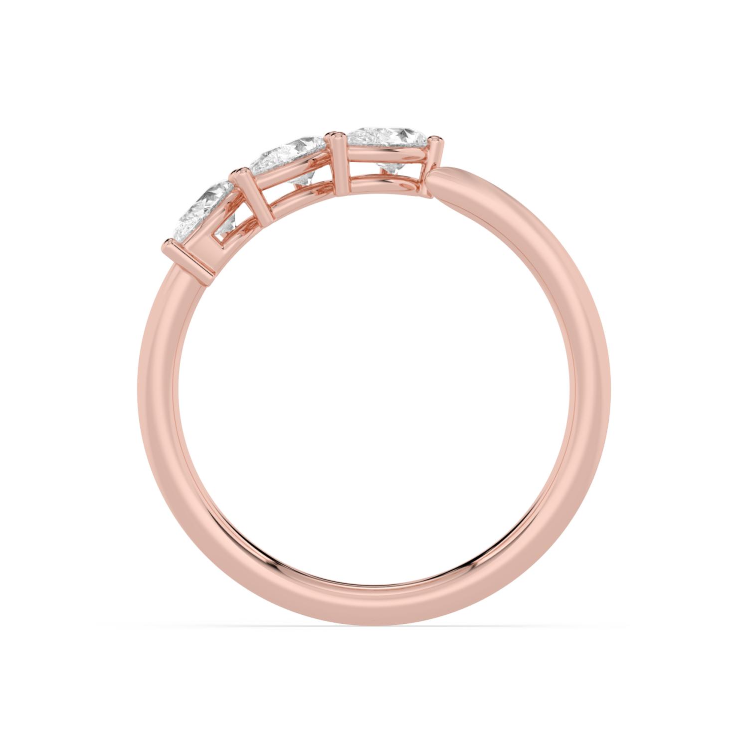 Madeleine, Three Pear Open Band, Set on the Slant in Rose Gold, pear, plain background, alternate view