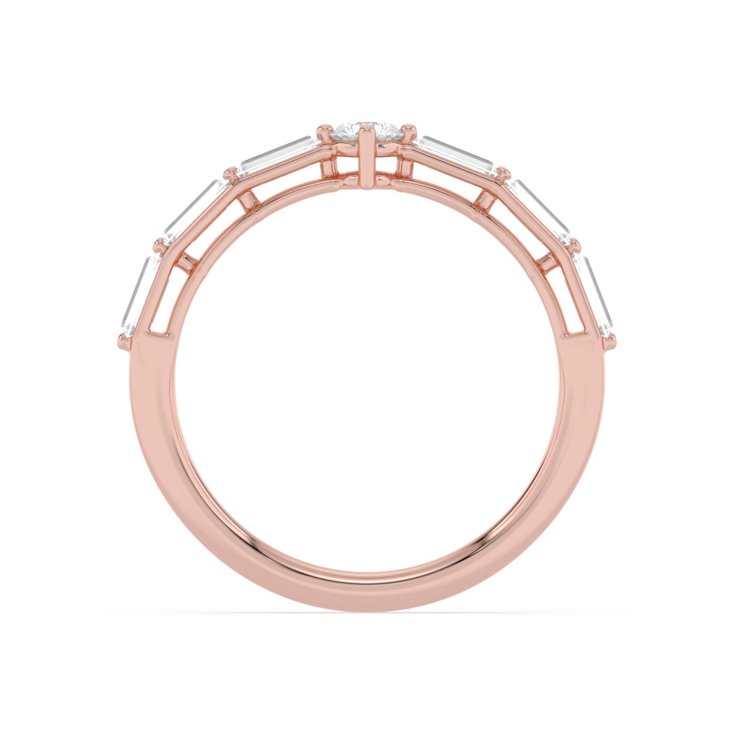 Nicolette, Baguette Band with a Round at the Centre in Rose Gold, round, plain background, alternate view