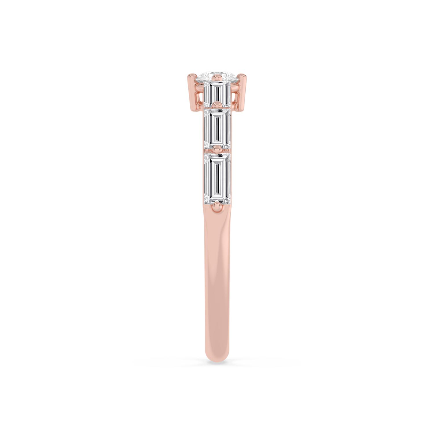 Nicolette, Baguette Band with a Round at the Centre in Rose Gold, round, plain background, alternate view