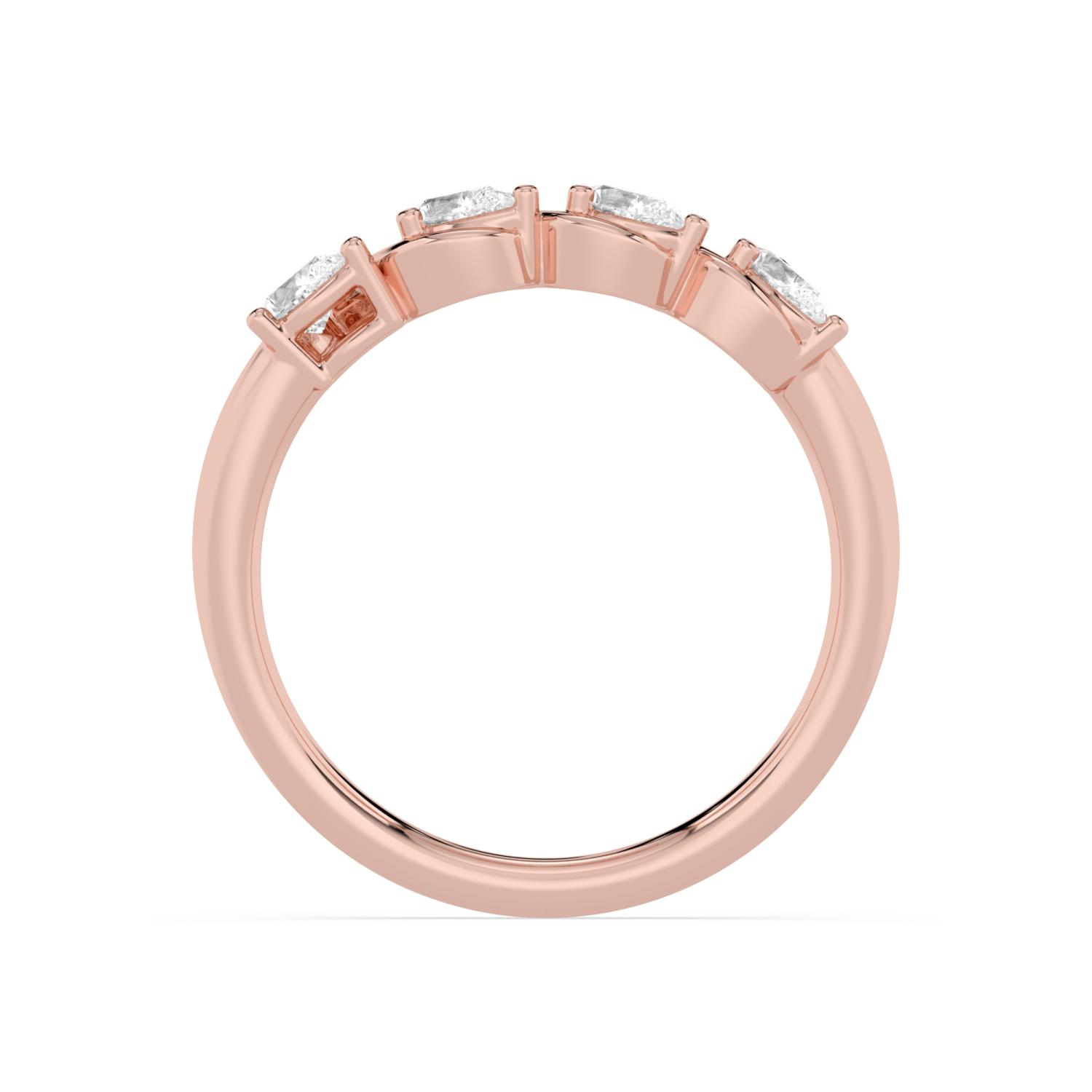 Rosetta, Four Pear Band, Set Between Curves in Rose Gold, pear, plain background, alternate view