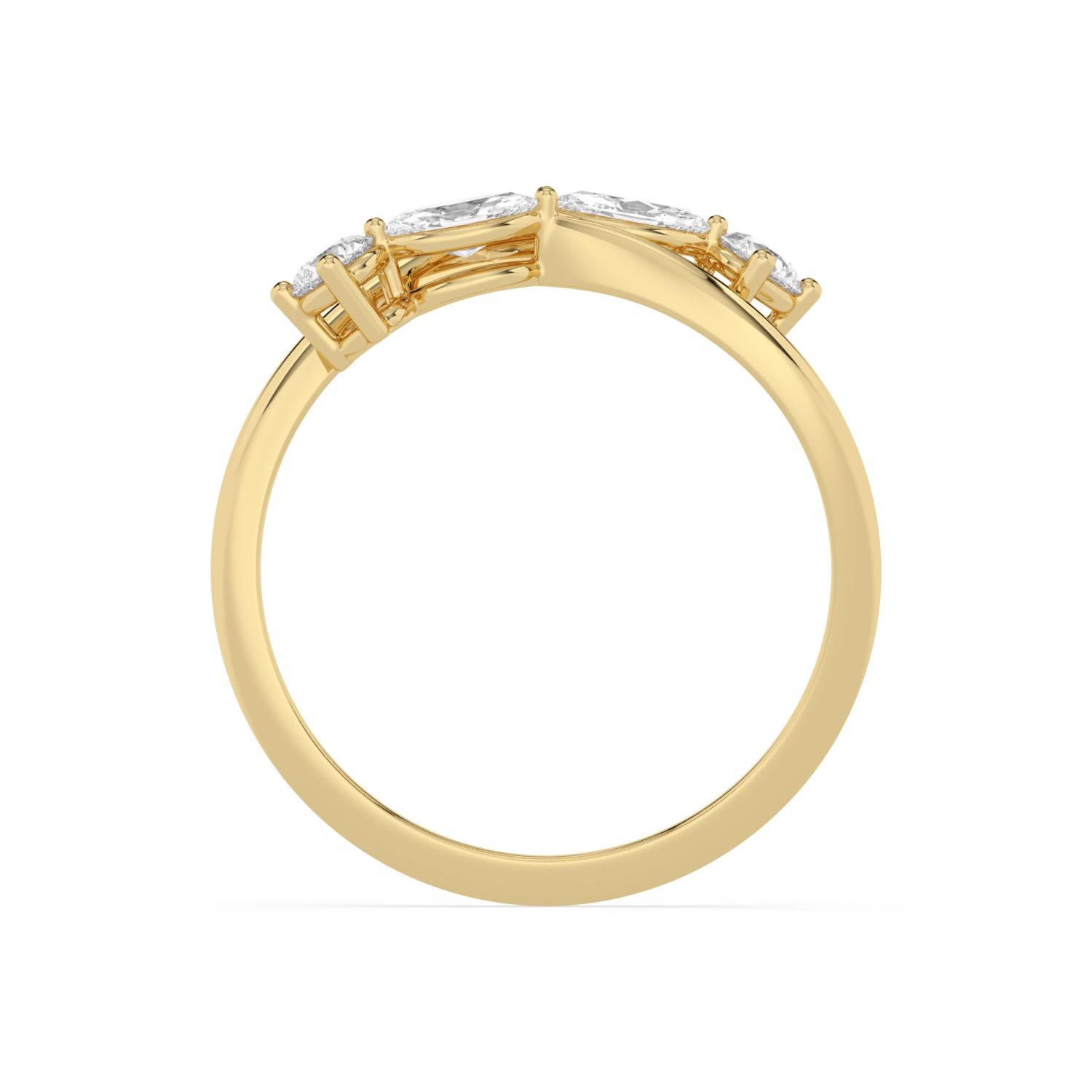 Viviana, Bypass Band with Rounds and Marquises in Yellow Gold, mixed, plain background, alternate view