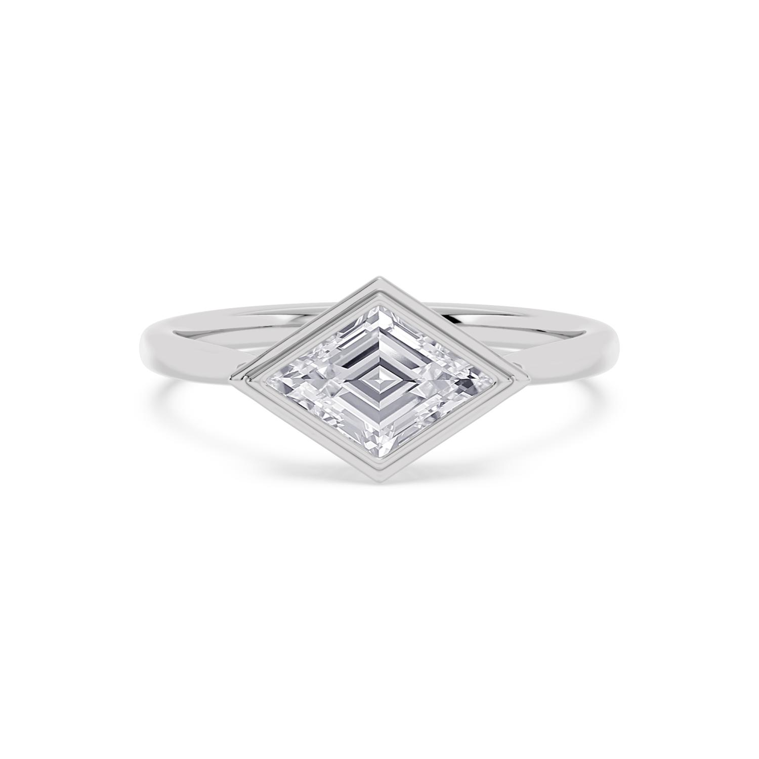 Adriana, Lozenge Bezel Solitaire in White Gold, lozenge, plain background