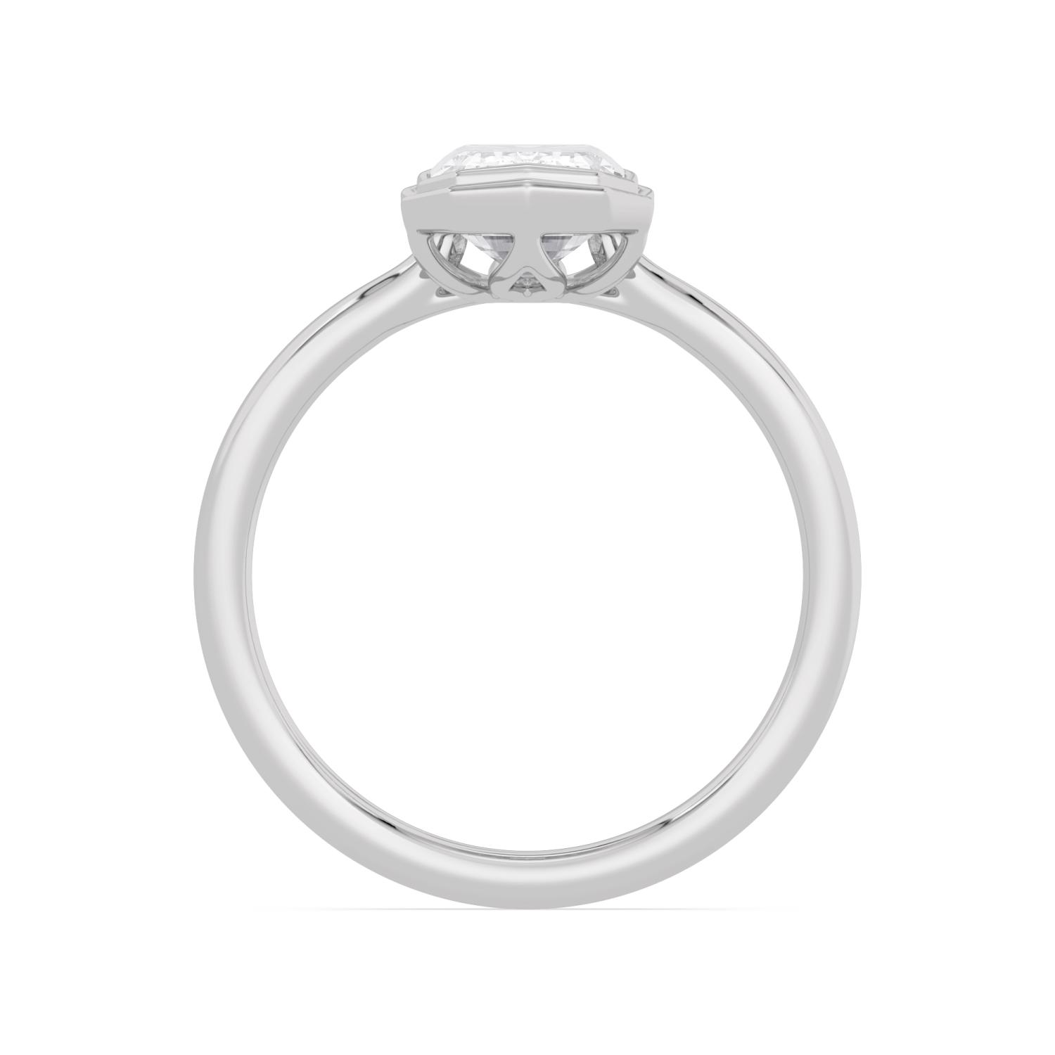 Alessia, Emerald Cut Bezel Solitaire, Fine Band in White Gold, emerald, plain background, alternate view