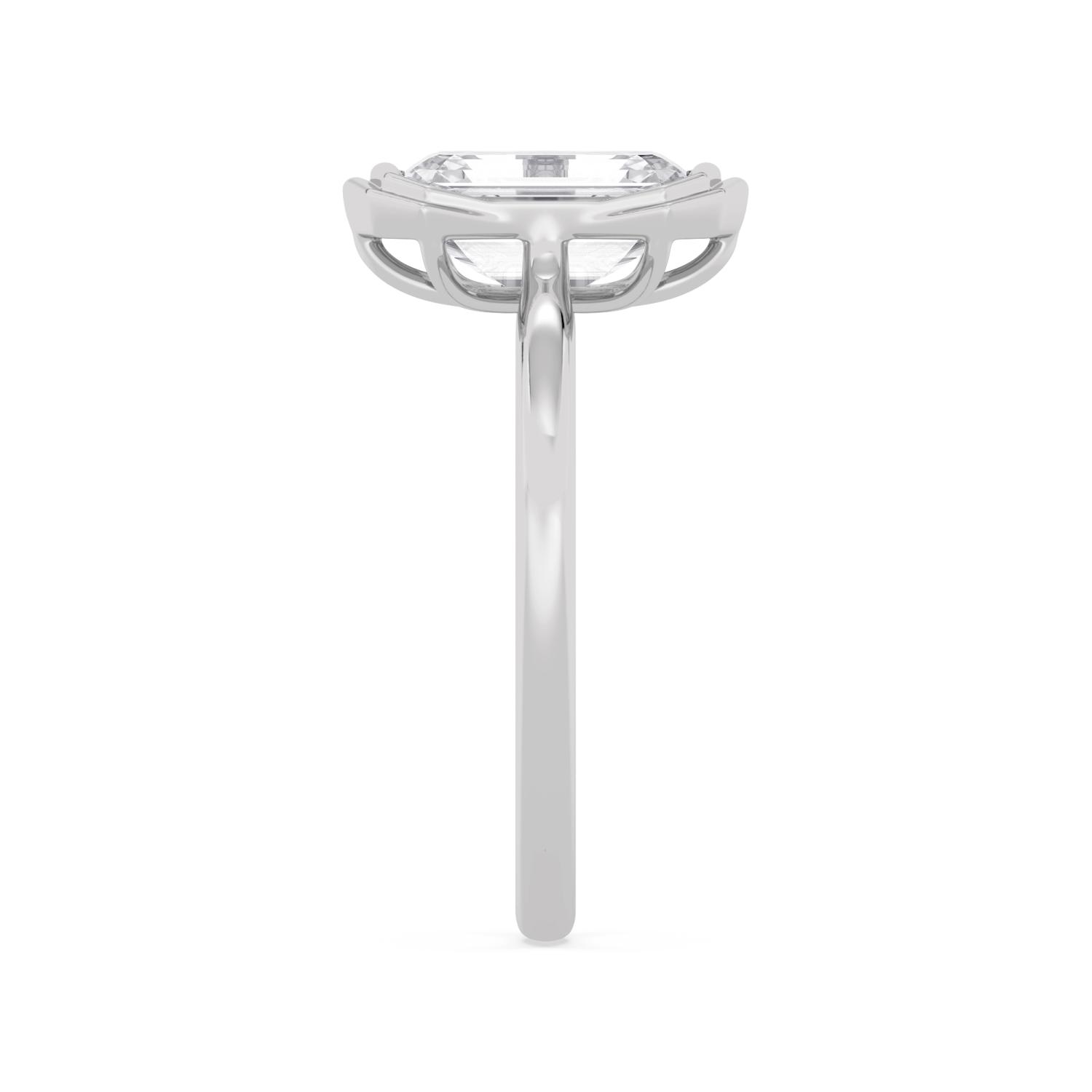 Alessia, Emerald Cut Bezel Solitaire, Fine Band in White Gold, emerald, plain background, alternate view