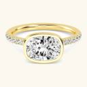Lyric, Bezel Cushion East-West Solitaire, Pavé Band in cushion