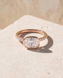 Lyric, Bezel Cushion East-West Solitaire, Pavé Band in cushion